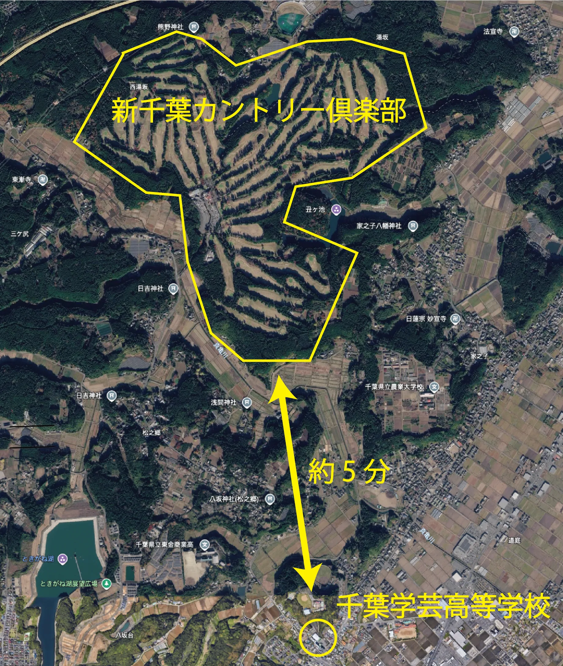 千葉学芸高等学校から新千葉カントリー倶楽部まで約5分の練習環境