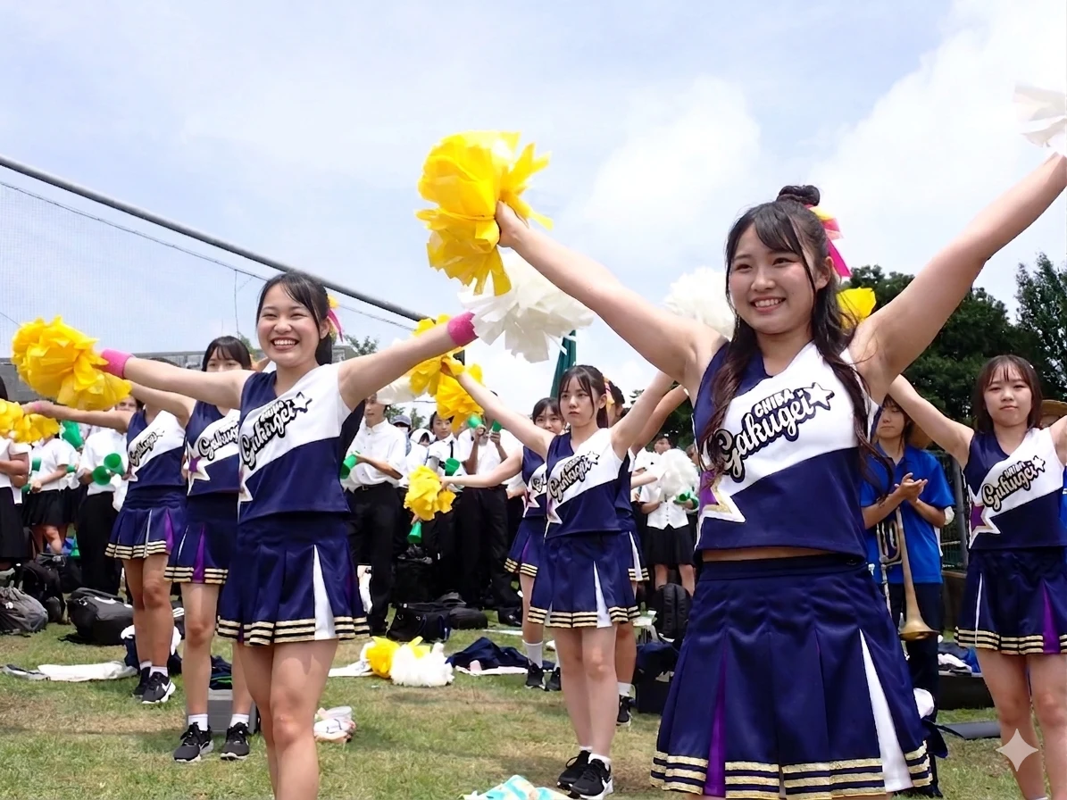 野球部の試合を全校で応援するようす